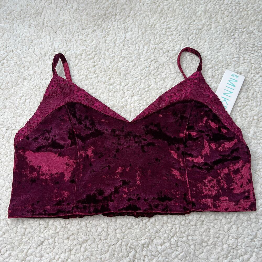 MinkPink Deep Red Velour Lace Crop Top Medium